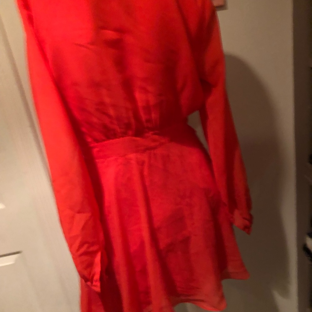 Bebe orange/red long sleeve dress lace underneath - Picture 7 of 7